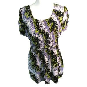 Worthington Women's Stretch Cap Sleeve Multi Color Stretchy Waist Shirt Size Lg.